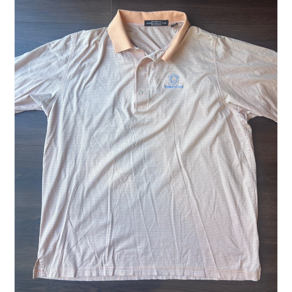 Carnoustie Mens XL Polo Shirt Mercerized Cotton Peach Blue Stripe Fiddlers Creek